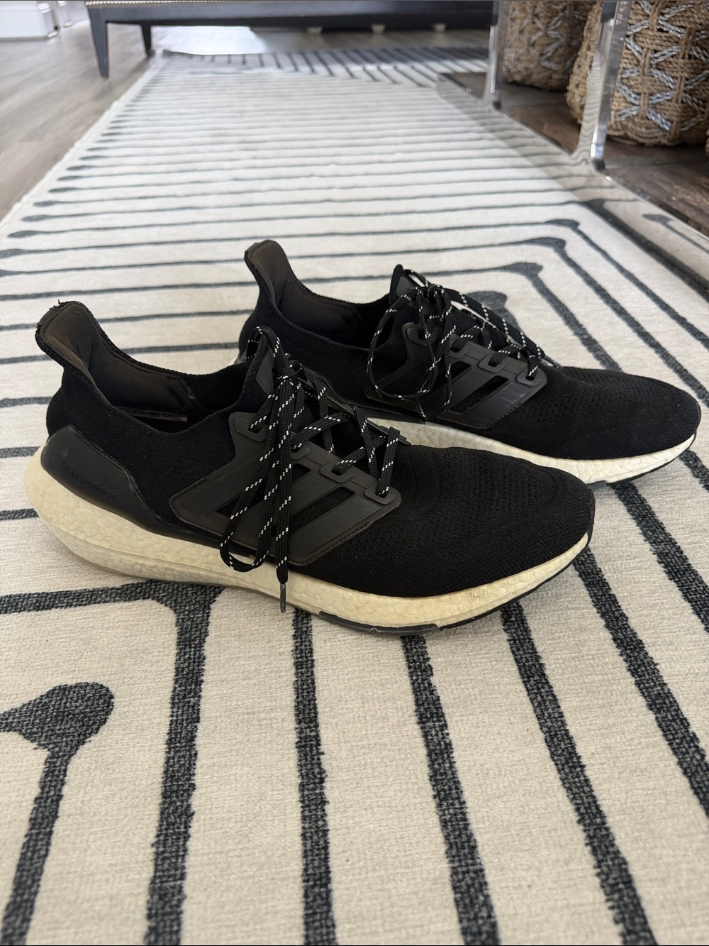 Black Adidas ultra boostMen's Knit Running Sneakers with Cushioned White Midsole